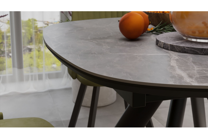 Стол обеденный раздвижной «Найтон» Тип 1 Черный муар, Керамика матовая серый мрамор