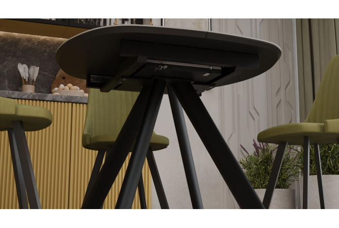 Стол обеденный раздвижной «Найтон» Тип 1 Черный муар, Керамика матовая серый мрамор