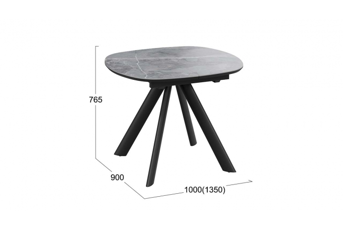Стол обеденный раздвижной «Найтон» Тип 1 Черный муар, Керамика матовая серый мрамор