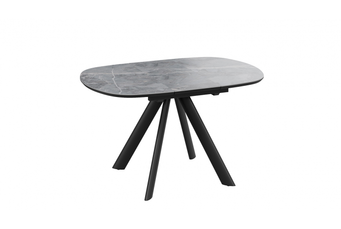 Стол обеденный раздвижной «Найтон» Тип 1 Черный муар, Керамика матовая серый мрамор