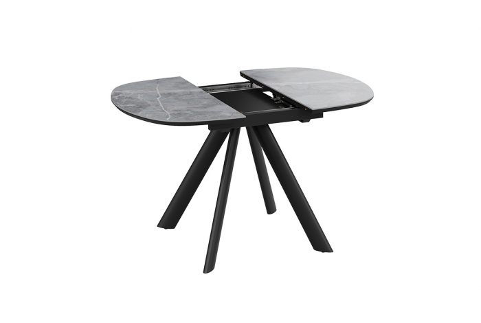 Стол обеденный раздвижной «Найтон» Тип 1 Черный муар, Керамика матовая серый мрамор