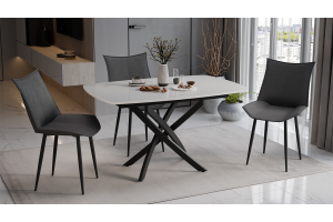 Стол обеденный раздвижной Ниагара Тип 1 Черный муар, Стекло глянцевое белое