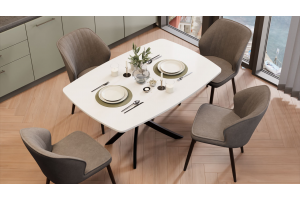 Стол обеденный раздвижной Ниагара Тип 1 Черный муар, Стекло глянцевое белое