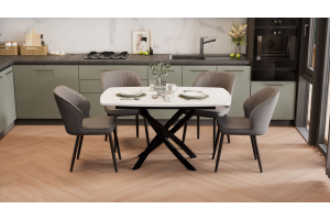 Стол обеденный раздвижной Ниагара Тип 1 Черный муар, Стекло глянцевое белое