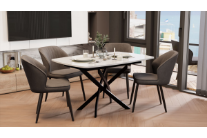 Стол обеденный раздвижной Ниагара Тип 1 Черный муар, Стекло глянцевое белое