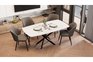 Стол обеденный раздвижной Ниагара Тип 1 Черный муар, Стекло глянцевое белое