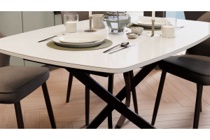Стол обеденный раздвижной Ниагара Тип 1 Черный муар, Стекло глянцевое белое