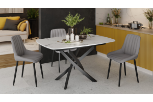 Стол обеденный раздвижной Ниагара Тип 1 Черный муар, Стекло матовое белый мрамор