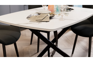 Стол обеденный раздвижной Ниагара Тип 1 Черный муар, Стекло матовое белый мрамор