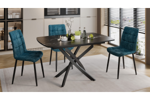 Стол обеденный раздвижной Ниагара Тип 1 Черный муар, Стекло матовое черный мрамор