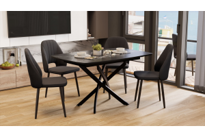 Стол обеденный раздвижной Ниагара Тип 1 Черный муар, Стекло матовое черный мрамор