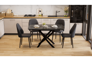 Стол обеденный раздвижной Ниагара Тип 1 Черный муар, Стекло матовое черный мрамор