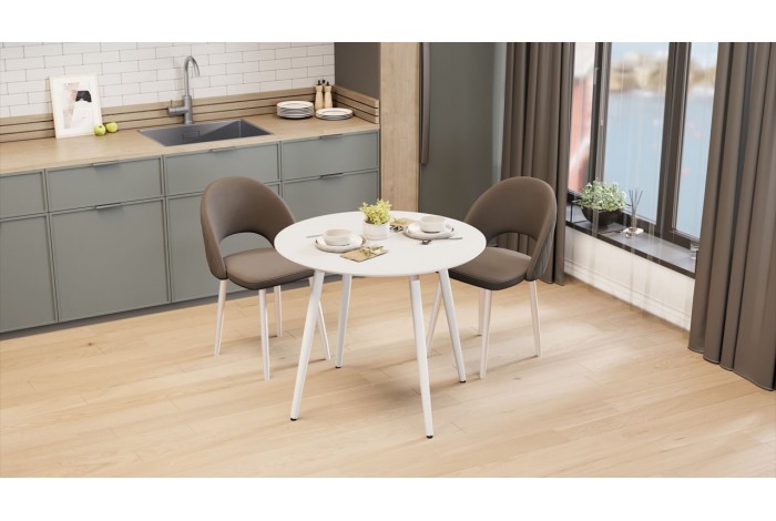 Стол обеденный «Оливия» Тип 1 - Б-370 Белый матовый, Металл белый