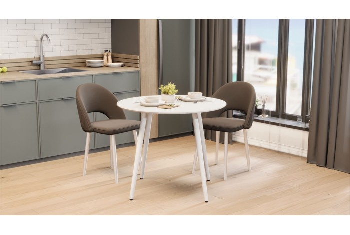 Стол обеденный «Оливия» Тип 1 - Б-370 Белый матовый, Металл белый