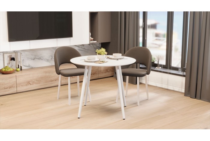 Стол обеденный «Оливия» Тип 1 - Б-370 Белый матовый, Металл белый