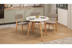 Стол обеденный Оливия Тип 1 Б-370 Белый матовый, Металл белый, Натуральное дерево