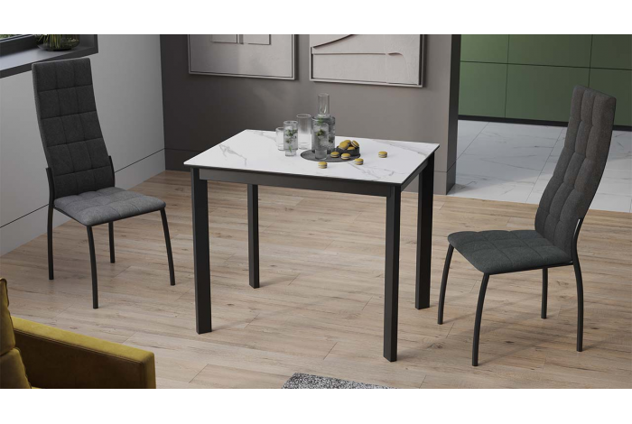 Стол раздвижной «Риттер» Тип 1 Черный муар, Керамика матовая белый мрамор