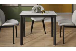 Стол раздвижной Риттер Тип 1 Черный муар, Керамика матовая белый мрамор