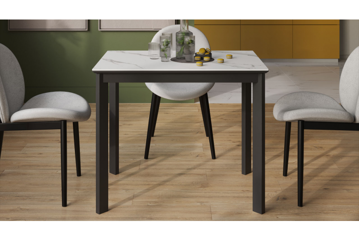 Стол раздвижной «Риттер» Тип 1 Черный муар, Керамика матовая белый мрамор