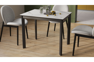 Стол раздвижной Риттер Тип 1 Черный муар, Керамика матовая белый мрамор
