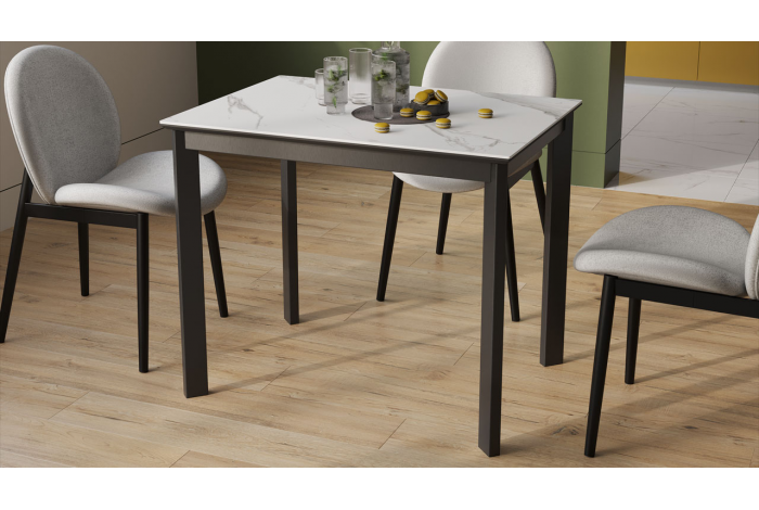 Стол раздвижной «Риттер» Тип 1 Черный муар, Керамика матовая белый мрамор