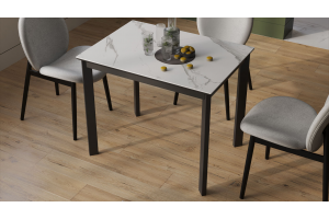 Стол раздвижной Риттер Тип 1 Черный муар, Керамика матовая белый мрамор