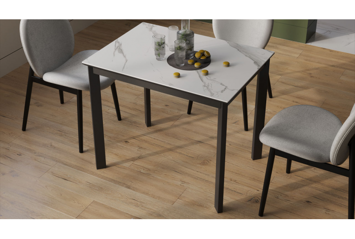 Стол раздвижной «Риттер» Тип 1 Черный муар, Керамика матовая белый мрамор