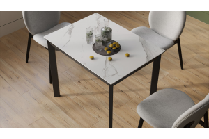 Стол раздвижной Риттер Тип 1 Черный муар, Керамика матовая белый мрамор