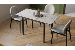 Стол раздвижной Риттер Тип 1 Черный муар, Керамика матовая белый мрамор