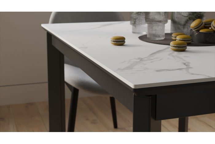 Стол раздвижной «Риттер» Тип 1 Черный муар, Керамика матовая белый мрамор