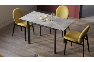 Стол раздвижной Риттер Тип 1 Черный муар, Керамика матовая серый мрамор