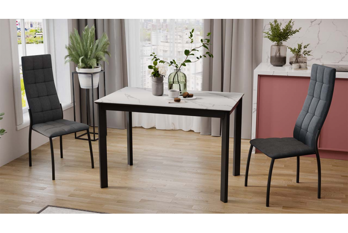 Стол раздвижной «Риттер» Тип 2 Черный муар, Керамика матовая белый мрамор