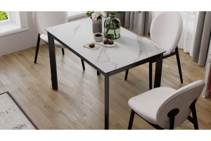 Стол раздвижной Риттер Тип 2 Черный муар, Керамика матовая белый мрамор
