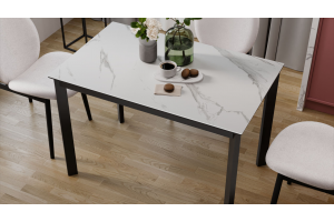 Стол раздвижной Риттер Тип 2 Черный муар, Керамика матовая белый мрамор