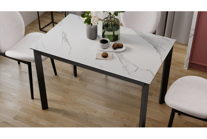 Стол раздвижной «Риттер» Тип 2 Черный муар, Керамика матовая белый мрамор