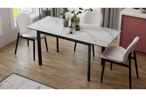 Стол раздвижной Риттер Тип 2 Черный муар, Керамика матовая белый мрамор