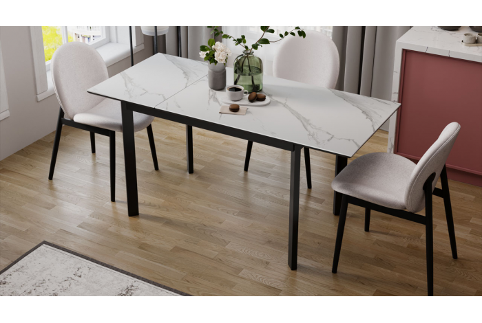 Стол раздвижной «Риттер» Тип 2 Черный муар, Керамика матовая белый мрамор