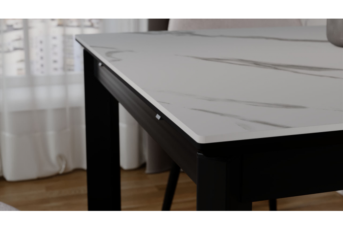 Стол раздвижной «Риттер» Тип 2 Черный муар, Керамика матовая белый мрамор