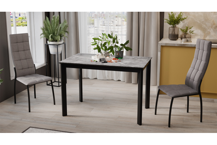 Стол раздвижной «Риттер» Тип 2 Черный муар, Керамика матовая серый мрамор