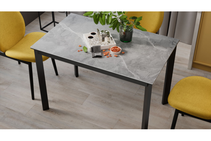 Стол раздвижной «Риттер» Тип 2 Черный муар, Керамика матовая серый мрамор