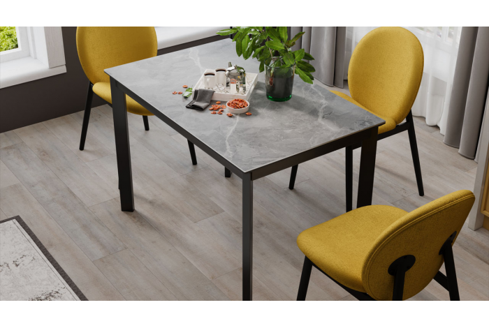 Стол раздвижной «Риттер» Тип 2 Черный муар, Керамика матовая серый мрамор