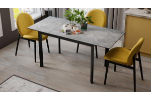Стол раздвижной Риттер Тип 2 Черный муар, Керамика матовая серый мрамор