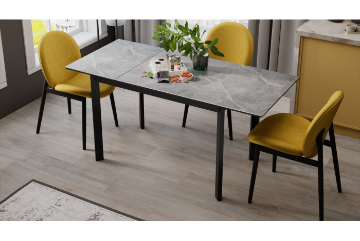 Стол раздвижной «Риттер» Тип 2 Черный муар, Керамика матовая серый мрамор