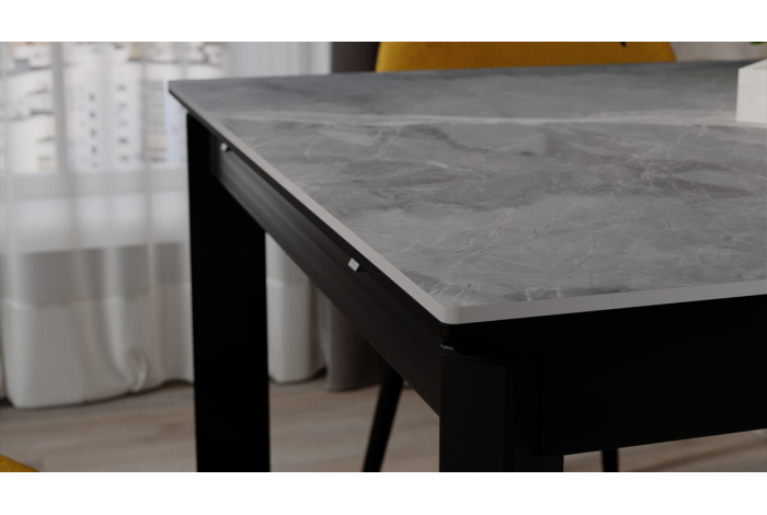 Стол раздвижной «Риттер» Тип 2 Черный муар, Керамика матовая серый мрамор