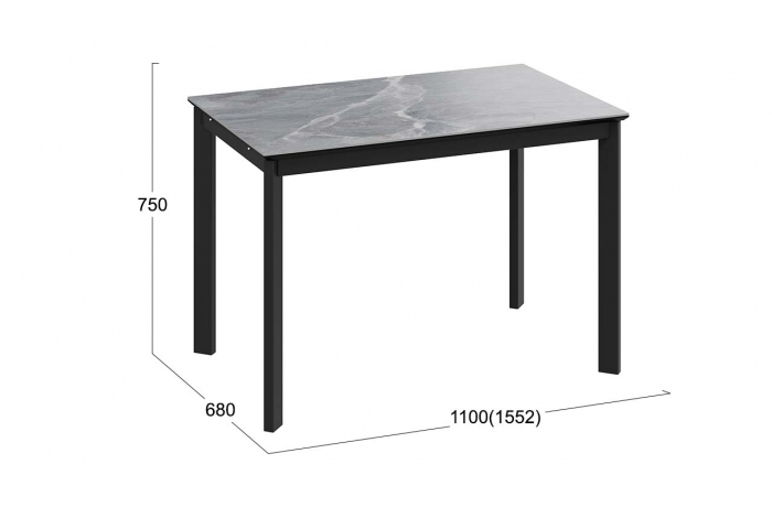 Стол раздвижной «Риттер» Тип 2 Черный муар, Керамика матовая серый мрамор
