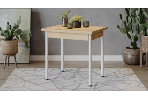 Стол раскладной Родос Тип 2 с опорой d40 Белый муар, Дуб Крафт золотой