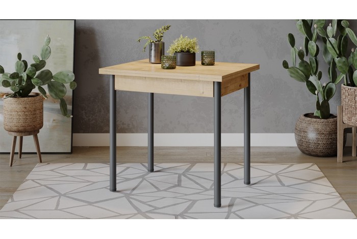 Стол раскладной «Родос» Тип 2 с опорой d40 Черный муар, Дуб Крафт золотой