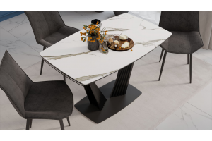 Стол обеденный раздвижной Трэвис Тип 1 Черный муар, Керамика матовая белый мрамор