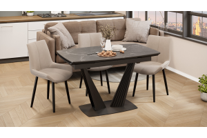 Стол обеденный раздвижной Трэвис Тип 1 Черный муар, Керамика матовая черный мрамор