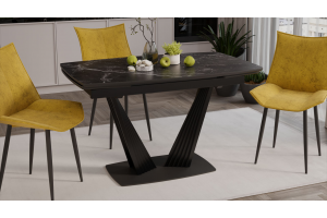 Стол обеденный раздвижной Трэвис Тип 1 Черный муар, Керамика матовая черный мрамор